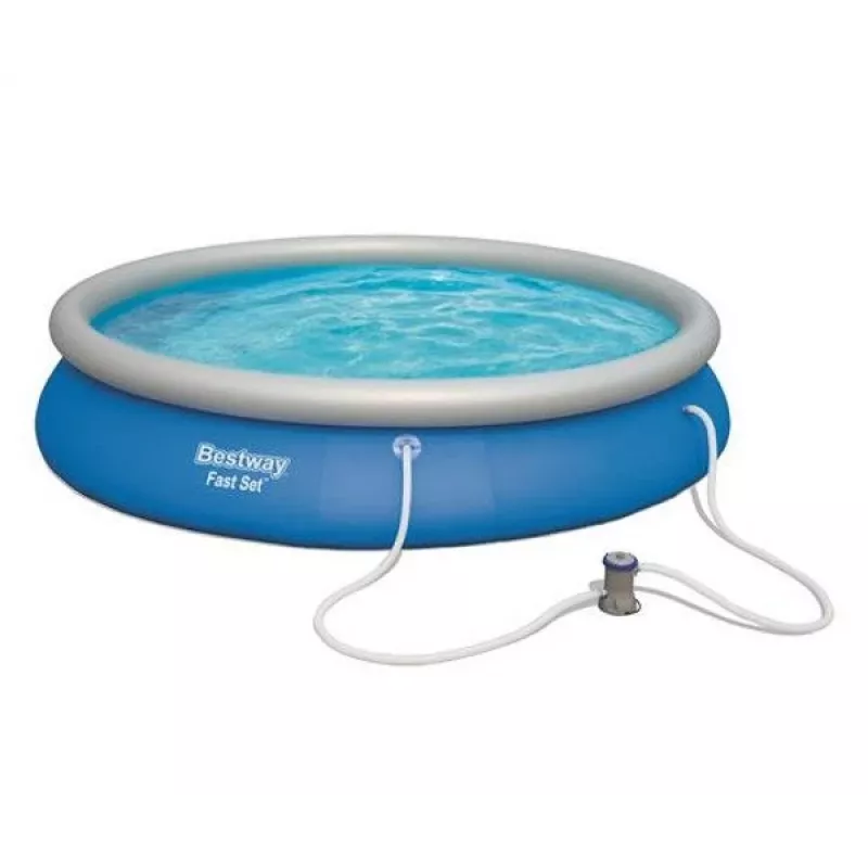 Bestway Fast Set Pool 457 x 84 cm (15 ft) Round Inflatable Above Ground Pool with Filter Pump, 11016 L Capacity, DuraPlus Liner, Prismatic Stone Print