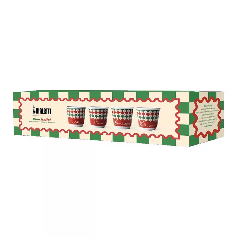 Bialetti 4-osaline Tricolore espressoklaaside komplekt, 80 ml, klaas, Itaalia lipu värvid, nõudepesumasinas pestav