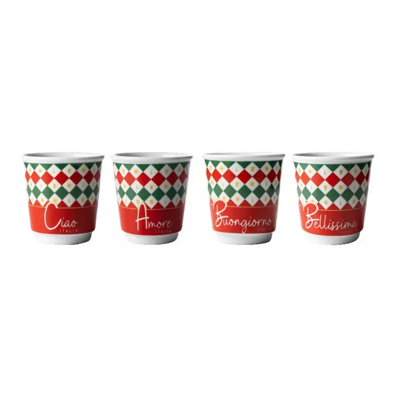 Bialetti 4-osaline Tricolore espressoklaaside komplekt, 80 ml, klaas, Itaalia lipu värvid, nõudepesumasinas pestav