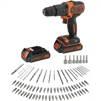 BLACK+DECKER 18V Juhtmeta Haamertrell Kruvikeeraja BDCHD18BAFC, Must/Oranž, 2x 1,5Ah Li-Ion Akud, 80-osaline Tarvikukomplekt, Karp