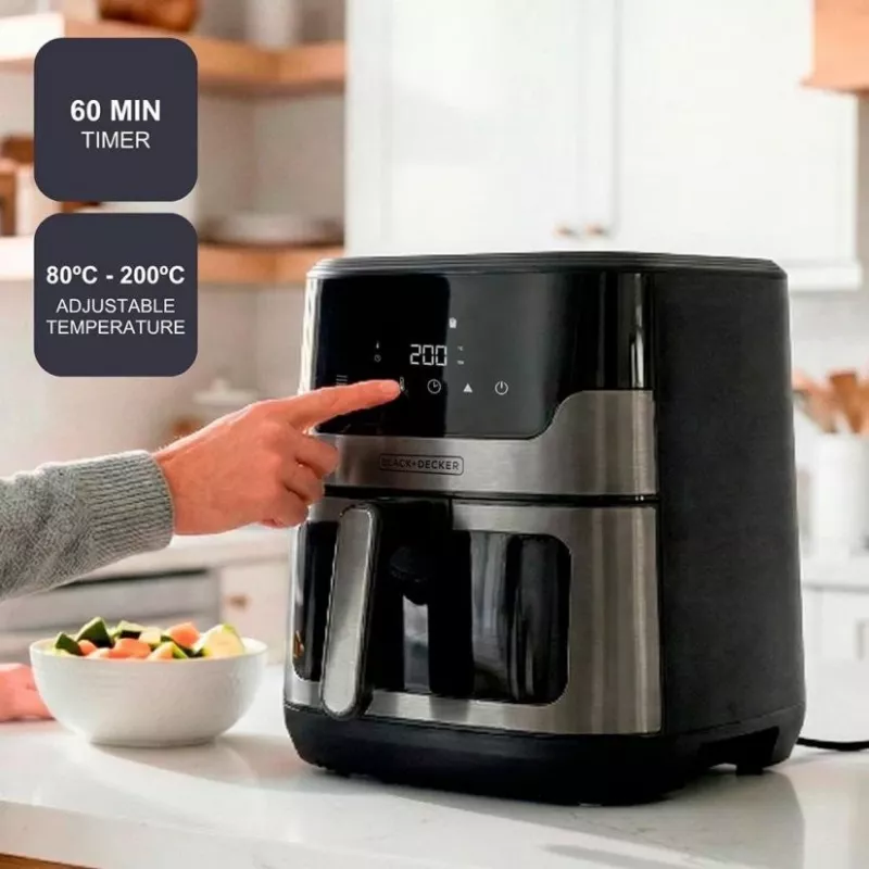 BLACK+DECKER BXAF8001E 8L digitaalne õhufritüür, 1700W, 8 režiimi, mittenakkuva korv, must