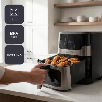 BLACK+DECKER BXAF8001E 8L digitaalne õhufritüür, 1700W, 8 režiimi, mittenakkuva korv, must