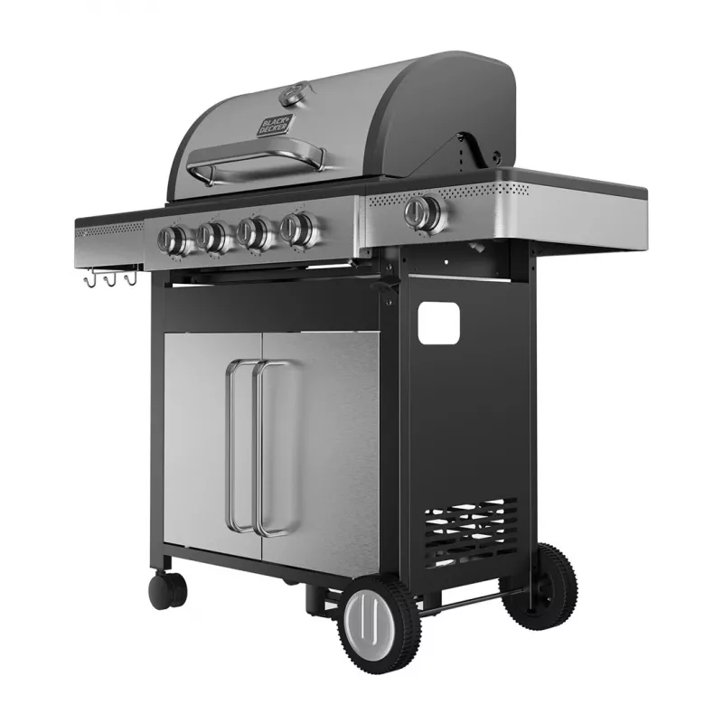 Black+Decker BXOG16550E gaasigrill, 4 põletiga ja külgpõletiga, 16.5 kW, must ja roostevaba teras