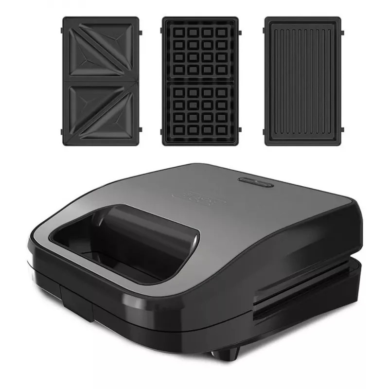 BLACK+DECKER BXSA754E 3-in-1 võileivamasin, vahvlimasin ja grill 3 vahetatava mittenakkuva plaadiga, 750 W, roostevaba teras