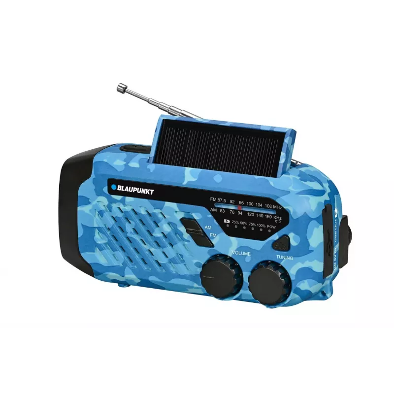 Blaupunkt ER10BC FM PLL digitaalne äratuskellaraadio kahe äratusega, USB laadimine, termomeeter, sinine camo