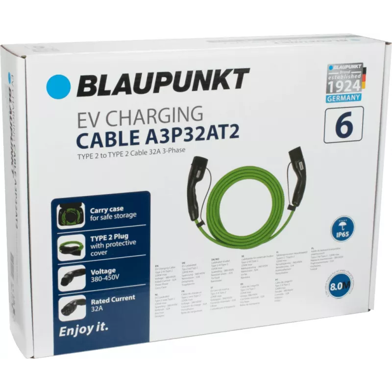 Blaupunkt Type 2 - Type 2 elektriauto laadimiskaabel 8m 32A 3-faasiline 22kW (A3P32AT2)