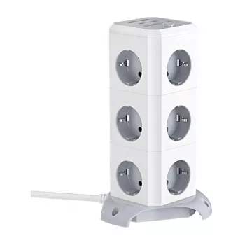 BlitzWolf BW-EC3 Vertikaalne Pistikupesade Plokk 12 Pesaga, 4 USB-porti, 2m Kaabel, EU-pistik