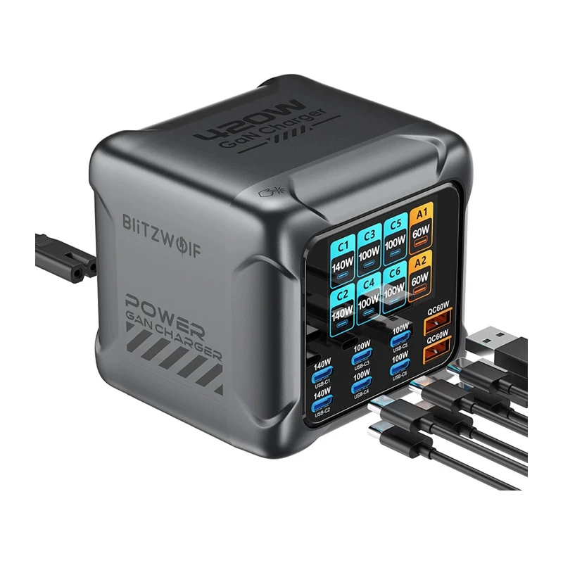 Blitzwolf BW-S33 420W 8-Port USB-A Laadija, Must