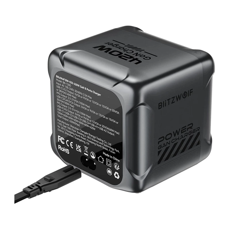 Blitzwolf BW-S33 420W 8-Port USB-A Laadija, Must