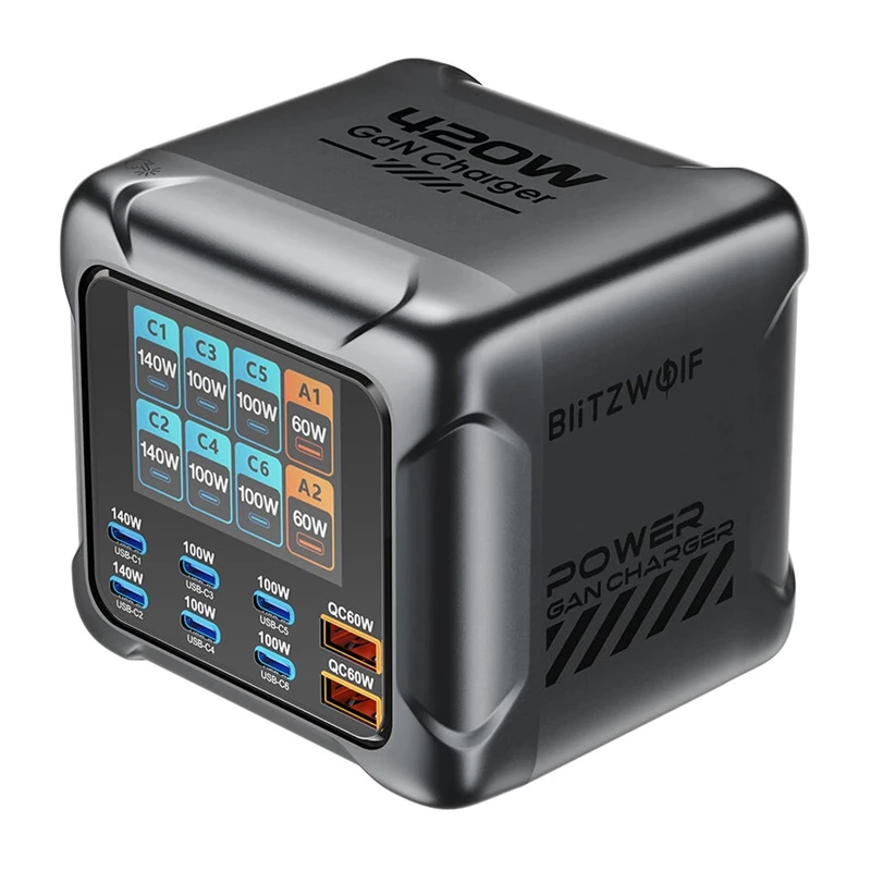 Blitzwolf BW-S33 420W 8-Port USB-A Laadija, Must