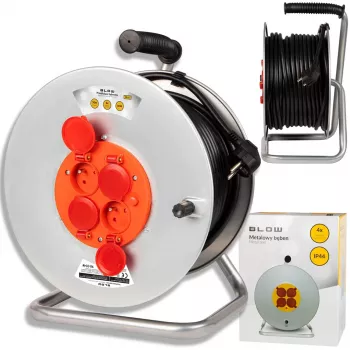 BLO PR-61 pikendusjuhtme rull 4 pistikupesaga maandusega 50m metalltrummel 3x2.5mm