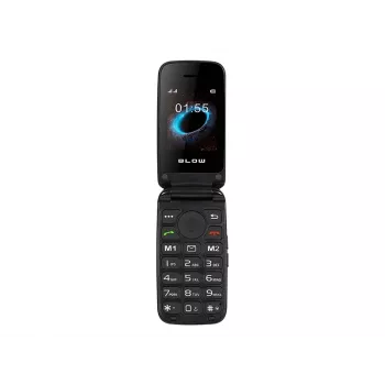 BLOW S24 Must klapptelefon eakatele SOS-nupuga, suurte klahvidega, Dual SIM, kaamera, FM-raadio, taskulamp, laadimishäll