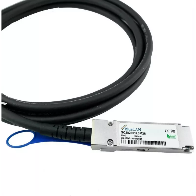 BlueLAN MCP1600-C003-BL Ühilduv QSFP28 Otsesiiniühenduskaabel, 100GBASE-CR4, InfiniBand EDR, 26AWG, 3 meetrit