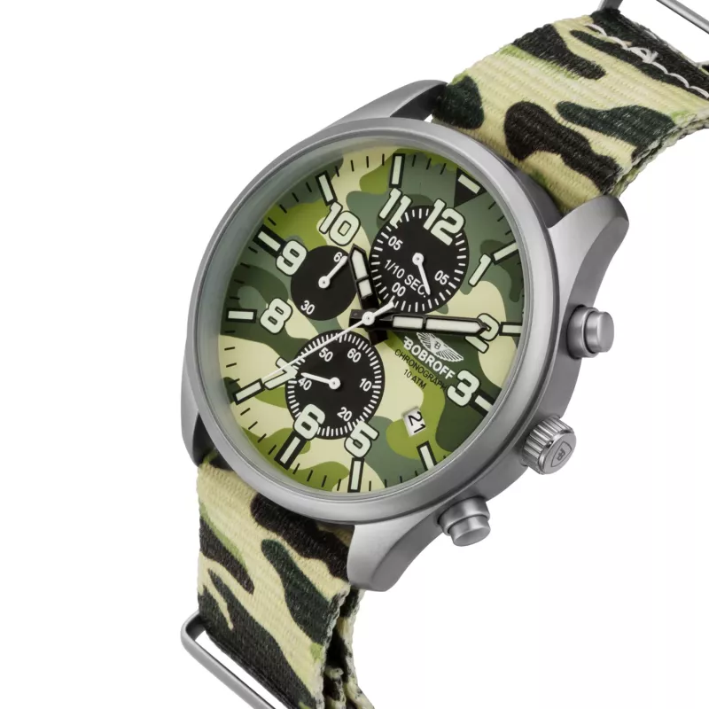 BOBROFF MAN BF0020 Analoogkvartskell 42mm Roostevaba teras Must Nahk