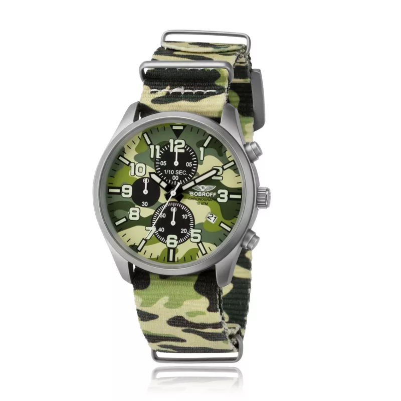 BOBROFF MAN BF0020 Analoogkvartskell 42mm Roostevaba teras Must Nahk