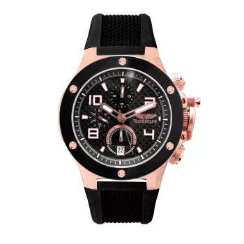 BOBROFF MAN BF1002M15 Analoogkvartskell 43mm Musta numbrilauga Nahkrihm