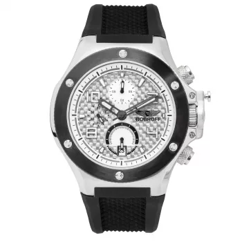 BOBROFF MAN BF1002M20 Analoogkvartskell 43mm Musta numbrilauga Nahkrihm