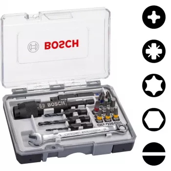 Bosch 2607002786 20-osaline kruvikeeraja otsikute komplekt magnetilise universaalhoidikuga, 25 mm S2 terasest otsikud Phillips, Pozidriv, pilu-, Torx ja kuuskantprofiilidele