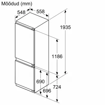 Bosch KIN96SFD0 Täielikult integreeritud külmik-sügavkülmik VitaFresh pro 0°C, NoFrost, 387L, energiaklass D, 35 dB