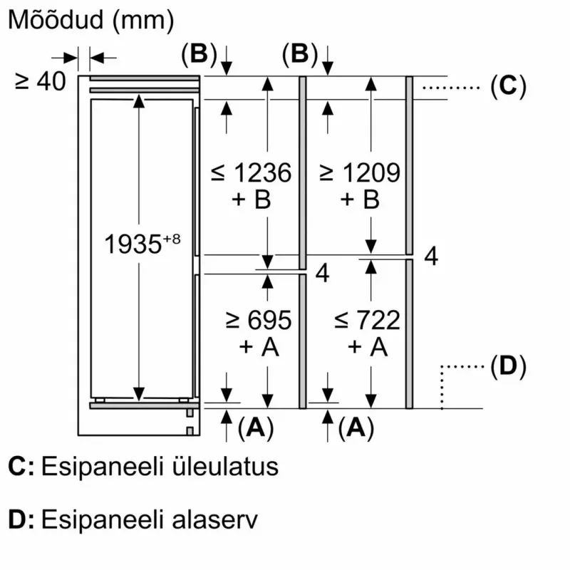 Bosch KIN96SFD0 Täielikult integreeritud külmik-sügavkülmik VitaFresh pro 0°C, NoFrost, 387L, energiaklass D, 35 dB