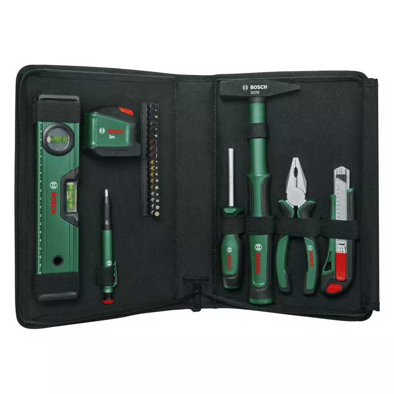 BOSCH Powertools Universal Hand Tool Set, 25-Piece (Green, with Tool Bag)