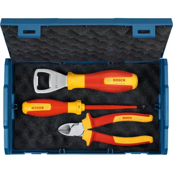 Bosch PRO 3-osaline käsitööriistade komplekt L-BOXX Mini kohvris (kombinatsioonitangid, vesipump-tangid, universaalnuga) sinine