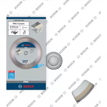 Bosch PRO keraamiline teemantlõikeketas, 250 mm läbimõõt, 30 mm ava (koos 25.4 mm reduktsioonirõngaga), pidev serv, märg/kuiv