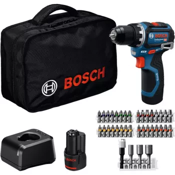 Bosch Professional GSR 12V-32 Juhtmeta puur-kruvikeeraja (12V, 2x 2.0Ah Li-Ion, 36-osaline tarvikukomplekt, tööriistakott, sinine/must)