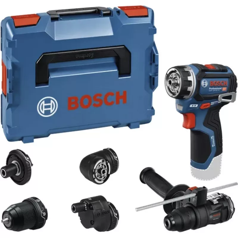 Bosch Professional GSR 12V-32 FC Akutrell/Keeraja 12V (Sinine/Must, Tööriist ilma akuta, 5 adapterit, L-BOXX)