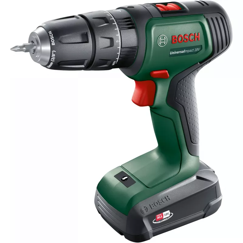 BOSCH UniversalImpact 18V Juhtmeta Löökpuur (Roheline/Must, 2x1,5Ah Li-Ion, 241-osa komplekt)