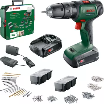 BOSCH UniversalImpact 18V Juhtmeta Löökpuur (Roheline/Must, 2x1,5Ah Li-Ion, 241-osa komplekt)