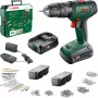 BOSCH UniversalImpact 18V Juhtmeta Löökpuur (Roheline/Must, 2x1,5Ah Li-Ion, 241-osa komplekt)