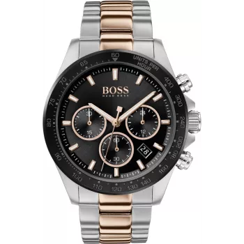 BOSS meeste käekell 1513757 43mm roostevaba teras sinine sihverplaat pruun nahk kronograaf