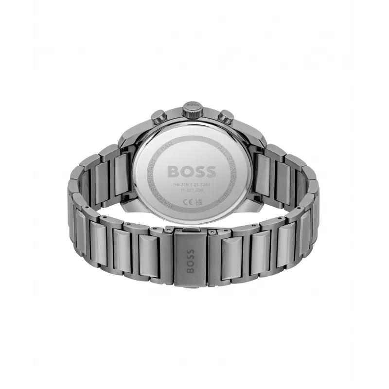 BOSS meeste käekell 1514005 44mm roostevabast terasest korpusega sinise numbrilaudiga pruuni nahkrihmaga kronograaf kvarts