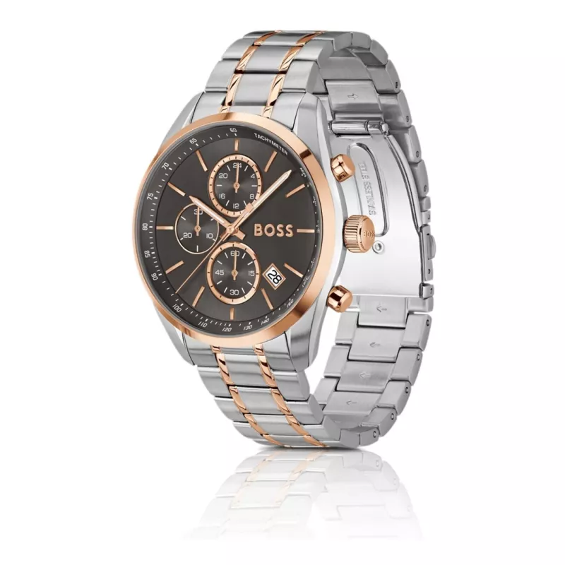 BOSS meeste käekell 1514252 44mm kvartskronograaf roostevaba teras silikoon must