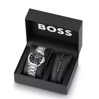 BOSS meeste käekell 1570180 41mm roostevabast terasest korpus musta nahast rihmaga analoogkvarts