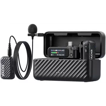 BOYA BOYAMIC 2-01 Traadita ja juhtmega mikrofonisüsteem 2.4GHz, AI-põhise mürasummutusega, 2 vastuvõtja ja 1 saatjaga (USB-C) Must