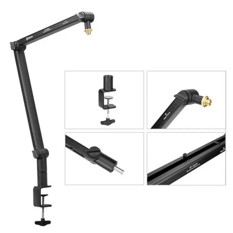 BOYA BY-BA30 Mikrofoni noolhoob (teras, must) - lauaklambri kinnitus, 800 mm ulatus, 360° pöörlemine, 1,1 kg kandevõime, 3/8 tolli keerme 5/8 tolli adapteriga
