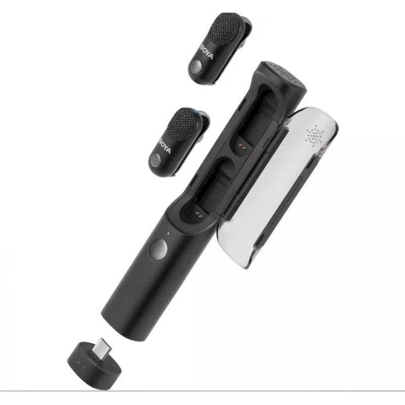 BOYA Magic-02 juhtmeta mikrofonikomplekt 2.4GHz USB-C/Lightning/3.5mm must