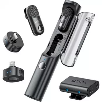 BOYA Magic-02 juhtmeta mikrofonikomplekt 2.4GHz USB-C/Lightning/3.5mm must