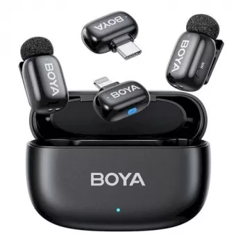 BOYA Mini 2-01 Traadita Mikrofonisüsteem 2.4GHz 2 saatja ja 2 vastuvõtjaga (USB-C ja Lightning) Must