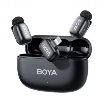 BOYA Mini 2-03 Traadita Mikrofonisüsteem 2.4GHz, AI Mürasummutus, 2 Saatjat + 1 Lightning Vastuvõtja, Must