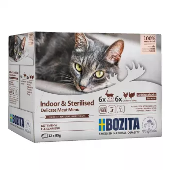 BOZITA Sterilised Pieces in Sauce with Meat Multibox - Wet Cat Food - 12 x 85g