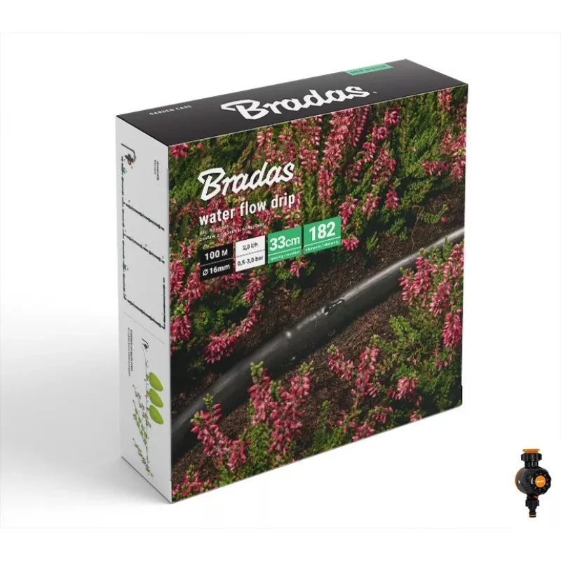 BRADAS Water Flow Drip Irrigation Set 100m with Water Timer