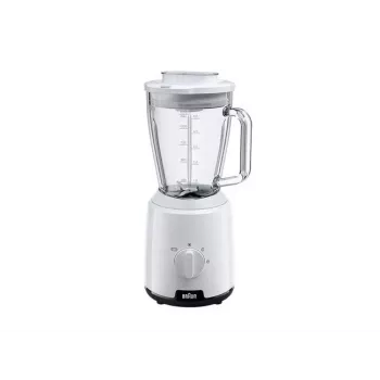 Braun JB1050WH kodune PowerBlend 1 segisti 1,5 L klaaskannuga, köögiabiline tükeldamiseks, püreestamiseks ja segamiseks, jääpurustusfunktsioon, 2 kiirust, 600 W, valge (JB1050)