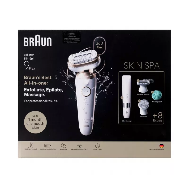 Braun Silk-épil 9 3D SES9-481 märg-kuiv juhtmeta epilaator 40 pintsetiga, SensoSmart, Smartlight, trimmer, valge/roosakuldne