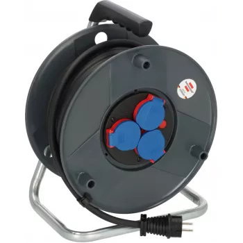 Brennenstuhl 30m IP44 kaablirull H07RN-F 3G2.5 3 Type E pistikupesaga, termokaitsmega, sinine kaabel, must rull
