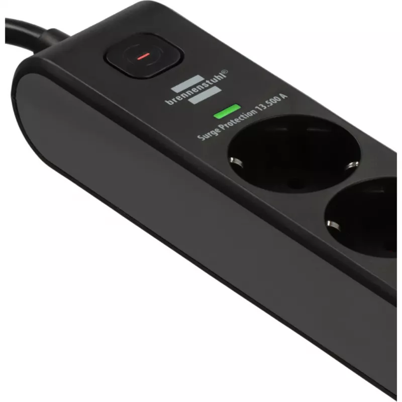 BRENNENSTUHL 6-kohaline pikendusjuhe 1x USB-C, 1x USB-A, liigkaitse 13 500 A, 2 m kaabel, must/antratsiit