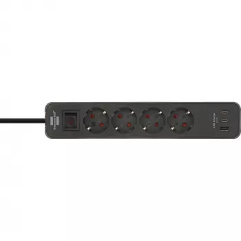 Brennenstuhl Ecolor toiteplokk 4-kohaline 2x USB-C, 1x USB-A, 1,5 m kaabel, turvalüliti, must/antratsiit