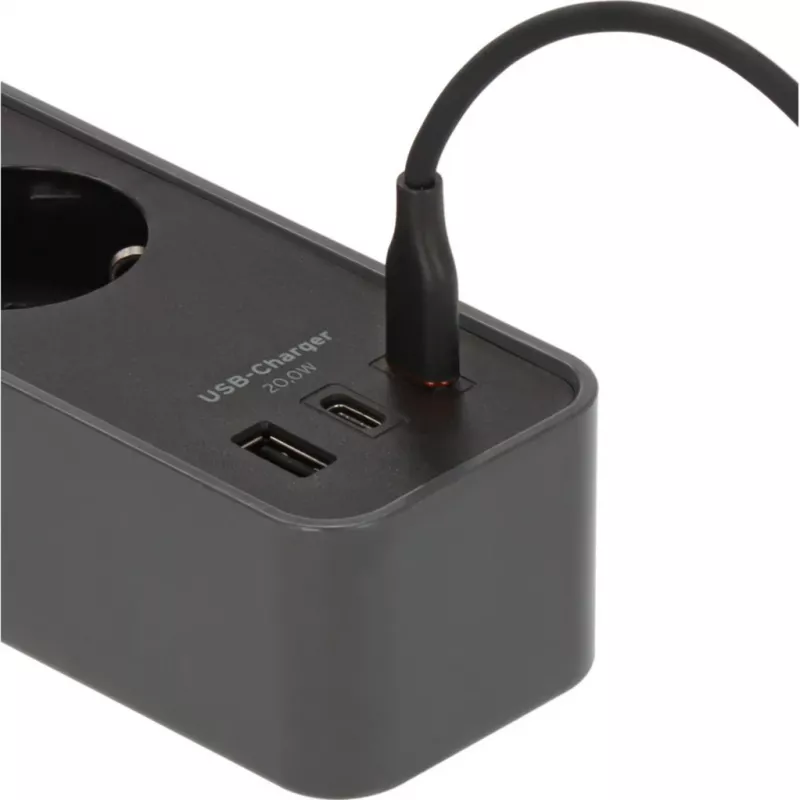 Brennenstuhl Ecolor toiteplokk 4-kohaline 2x USB-C, 1x USB-A, 1,5 m kaabel, turvalüliti, must/antratsiit